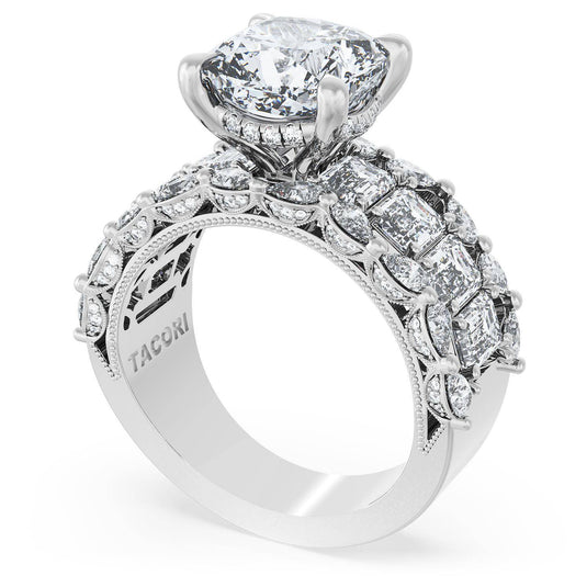 Tacori Cushion Solitaire Engagement Ring w/ Emerald & Pear Band 23CU912