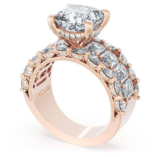 Tacori Cushion Solitaire Engagement Ring w/ Emerald & Pear Band 23CU912