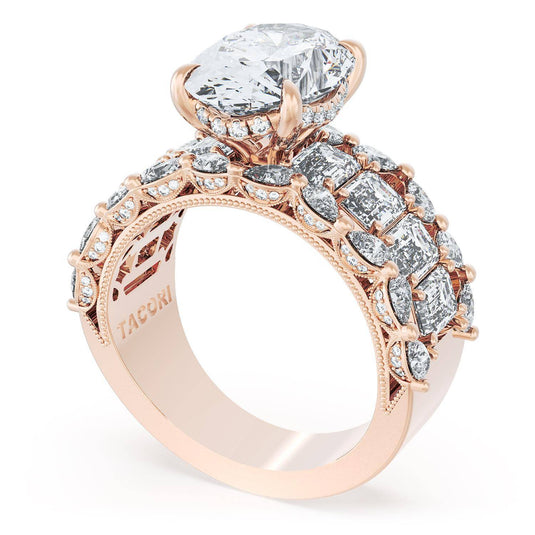 Tacori Oval Solitaire Engagement Ring w/ Emerald & Pear Band 23OV125X912