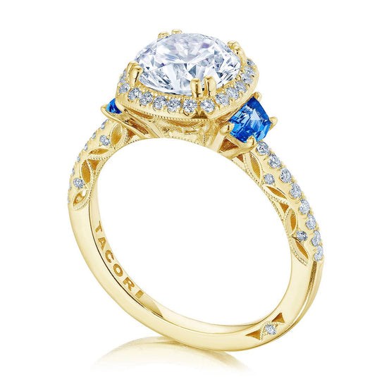 Tacori Cushion 3-Stone Engagement Ring with Blue Sapphire 269217CU8BS