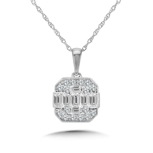 PLUMB COLLECTION BAGUETTE AND DIAMOND CLUSTER ACCENTED PENDANT PDD3025A-W