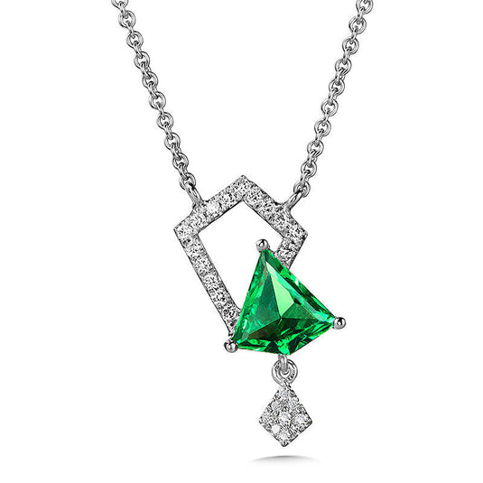 ASYMMETRICAL GREEN QUARTZ AND DIAMOND KITE NECKLACE CGP168W-DGQ