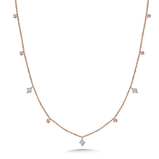 WHITE GOLD KITE AND ROSE GOLD BEZELED DIAMOND NECKLACE PDD2974-PW