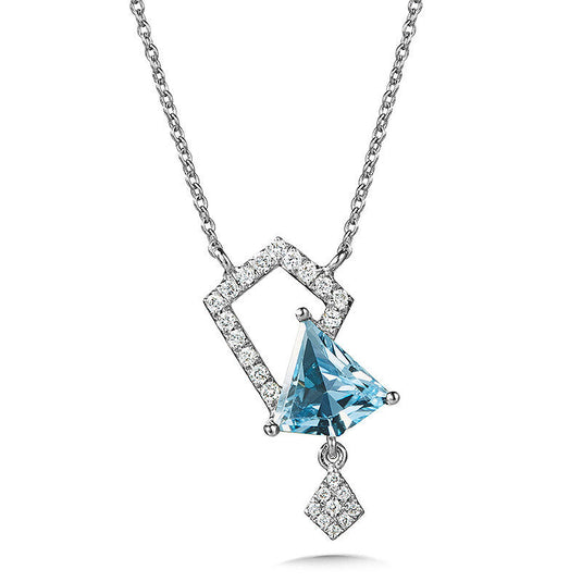 ASYMMETRICAL SKY BLUE TOPAZ AND DIAMOND KITE NECKLACE CGP168W-DBT