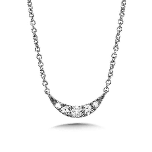 14K WHITE GOLD TILTED CRESCENT MOON DIAMOND NECKLACE PDD3081-W