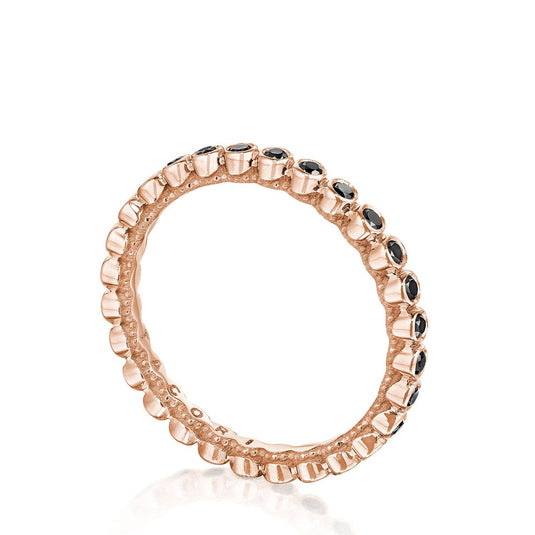 Sculpted Crescent | Round Bezel Droplet Wedding Band with Black Diamond 200-2ETBDPK