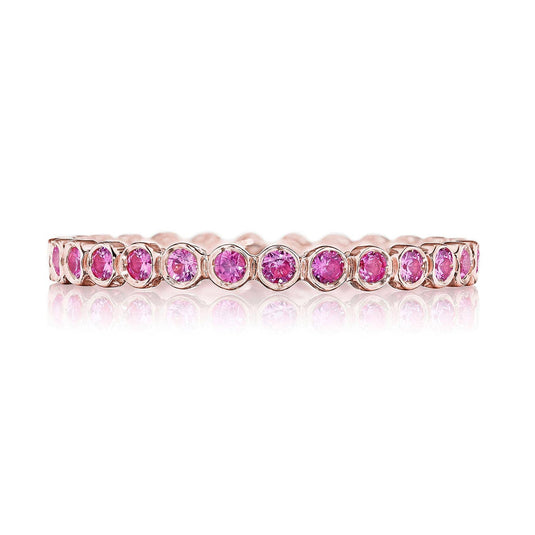 Sculpted Crescent | Round Bezel Droplet Wedding Band with Pink Sapphire 200-2ETPKSPK