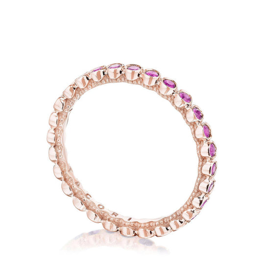 Sculpted Crescent | Round Bezel Droplet Wedding Band with Pink Sapphire 200-2ETPKSPK