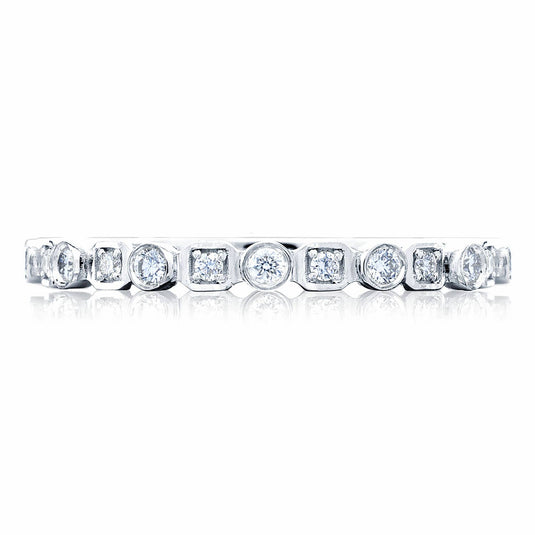 Sculpted Crescent | Round Bezel Droplet with Square Accent Wedding Band 201-2W