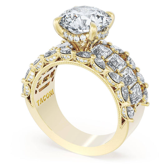 Tacori Round Solitaire Engagement Ring w/ Emerald & Pear Band 23RD1012