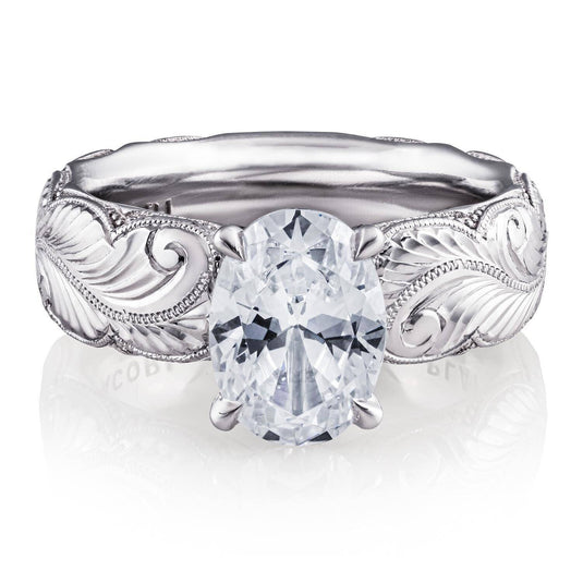 Founder's Collection | Oval Solitaire Wheat Hand Engraved Cigar Band Engagement Ring - View 2