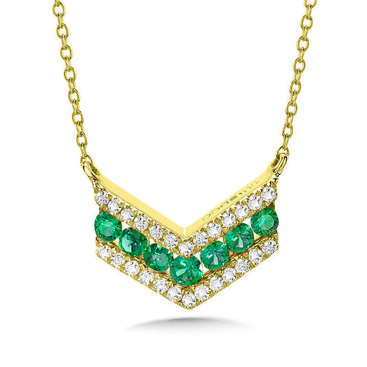 ANGLED 3-ROW DIAMOND AND EMERALD NECKLACE PCE1008-Y