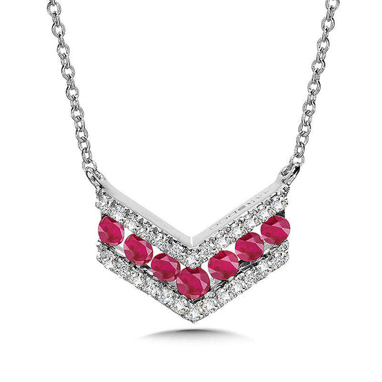 ANGLED 3-ROW DIAMOND AND RUBY NECKLACE PCR1008-W