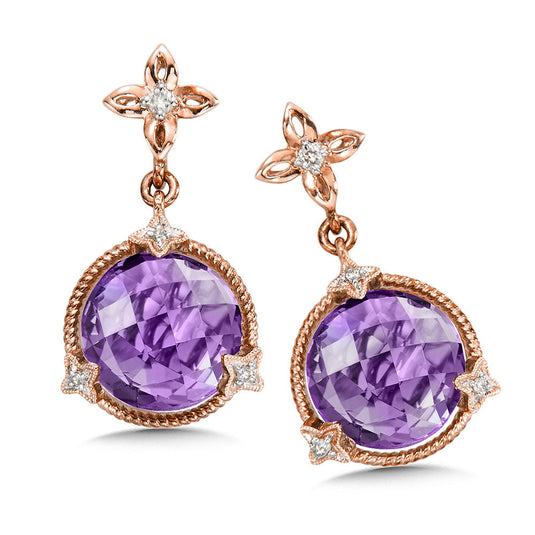 AMETHYST & DIAMOND EARRINGS IN 14K ROSE GOLD CGE013P-DAM