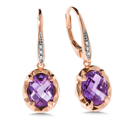 AMETHYST AND DIAMOND EARRINGS IN 14K ROSE GOLD CGE754P-DAM