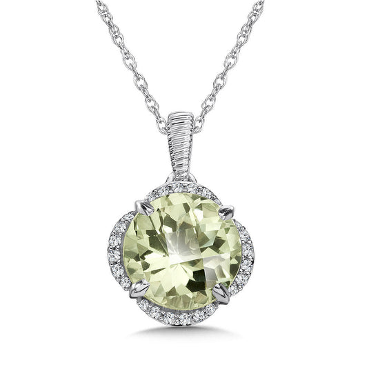 GREEN AMETHYST AND DIAMOND PENDANT IN 14K WHITE GOLD CGP005W-DGA