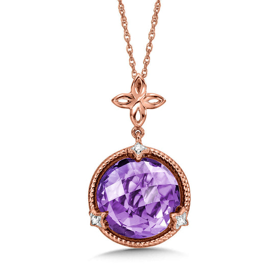 AMETHYST & DIAMOND PENDANT IN 14K ROSE GOLD CGP013P-DAM