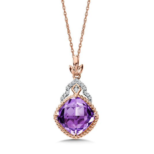 AMETHYST AND DIAMOND PENDANT IN 14K ROSE GOLD CGP103P-DAM
