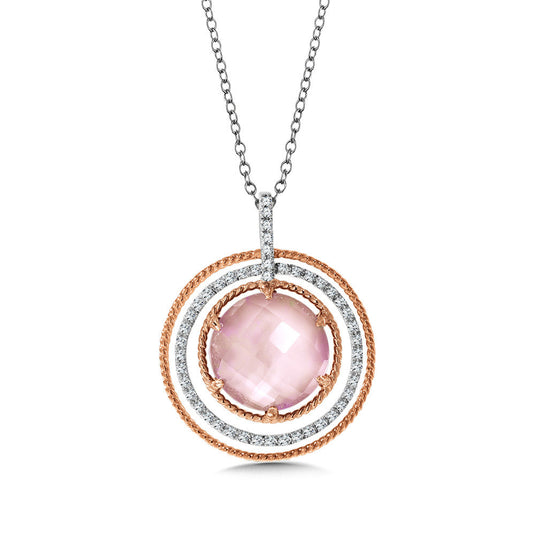 DIAMOND & ROSE MOTHER OF PEARL FUSION PENDANT IN 14K ROSE GOLD CGP110P-DFQRS