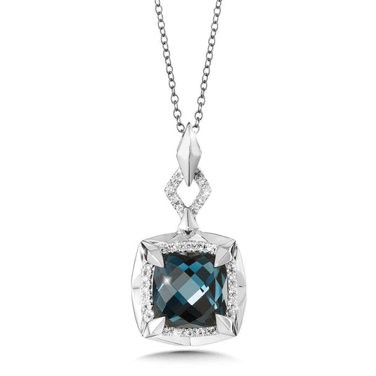 LONDON BLUE TOPAZ AND DIAMOND PENDANT IN 14K WHITE GOLD CGP117W-DLBT