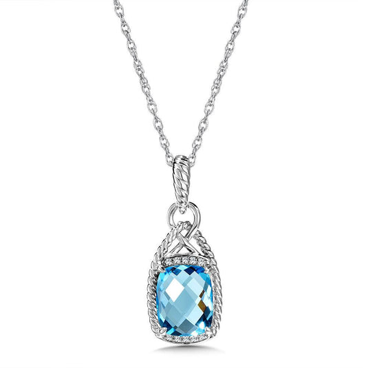 BLUE TOPAZ & DIAMOND PENDANT IN 14K WHITE GOLD CGP147W-DBT