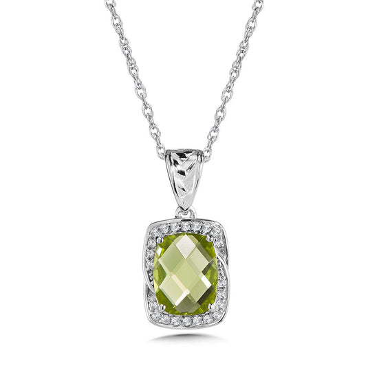 PERIDOT & DIAMOND PENDANT IN 14K WHITE GOLD CGP148W-DPE