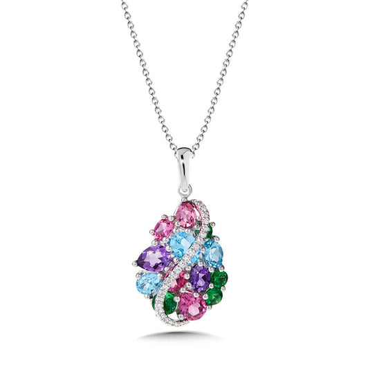 MIXED GEMSTONE CLUSTER AND DIAMOND PENDANT CGP161W-DMIX
