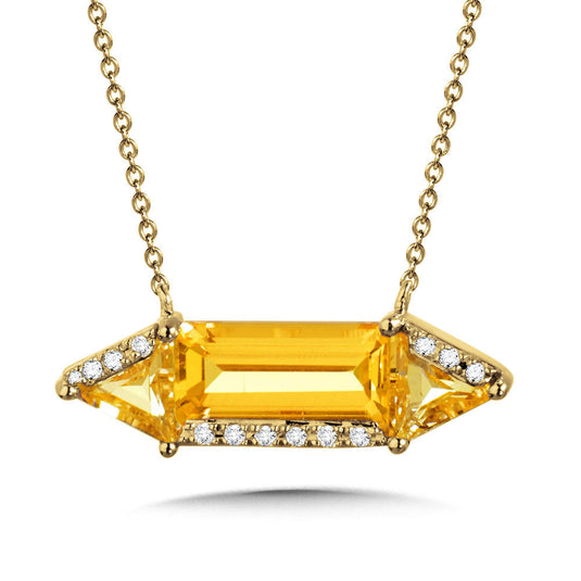 BAGUETTE & TRILLION-CUT CITRINE & DIAMOND HEXAGON-ILLUSION NECKLACE CGP190Y-DCT