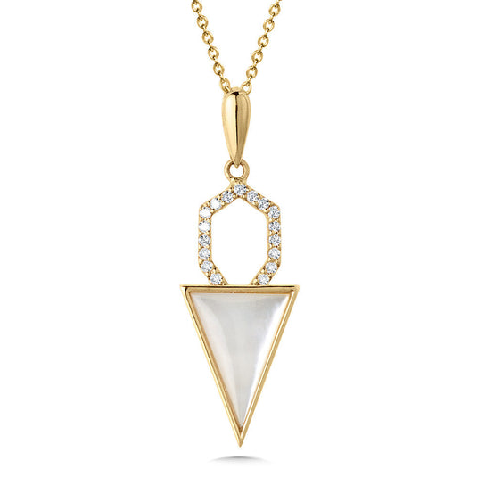 GEOMETRIC DIAMOND & TRIANGLE-CUT WHITE MOTHER OF PEARL PENDANT CGP198Y-DMOP