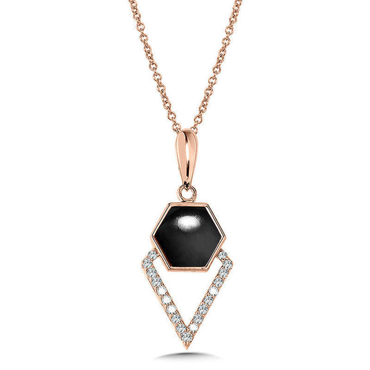 HEXAGON-CUT ONYX & DIAMOND TRIANGULAR PENDANT CGP199P-DNX
