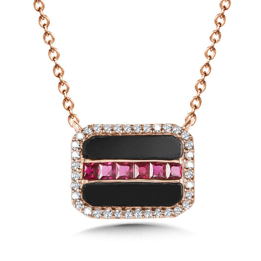 CHANNEL-SET PRINCESS-CUT RUBY & FLAT-CUT ONYX DANGLING DIAMOND NECKLACE CGP205P-DRUNX