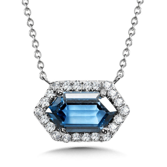 HEXAGONAL LONDON BLUE TOPAZ AND PAVE DIAMOND NECKLACE CGP761W-DLBT