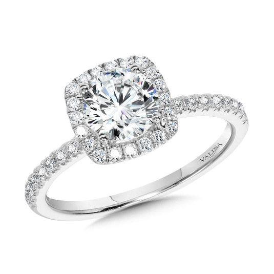 CLASSIC STRAIGHT CUSHION-SHAPED HALO ENGAGEMENT RING R1151W-SR