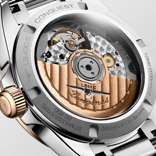 Longines Conquest Automatic Watch, Ø 34.00 Mm, Stainless Steel And 18 Karat Pink Gold Cap 200. L3.430.5.98.6