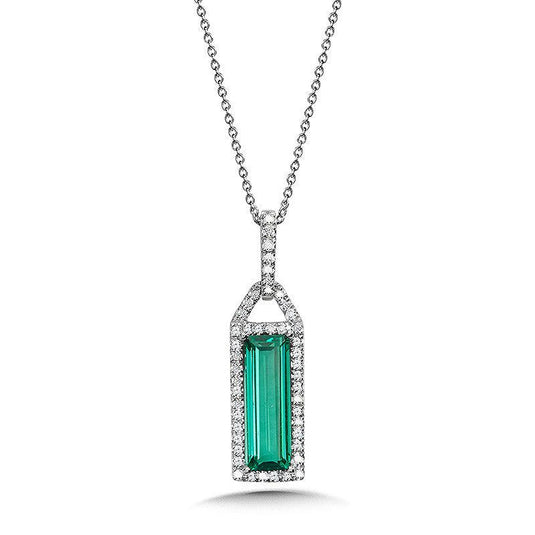 EMERALD-CUT GREEN QUARTZ AND DIAMOND PENDANT CGP163W-DGQ