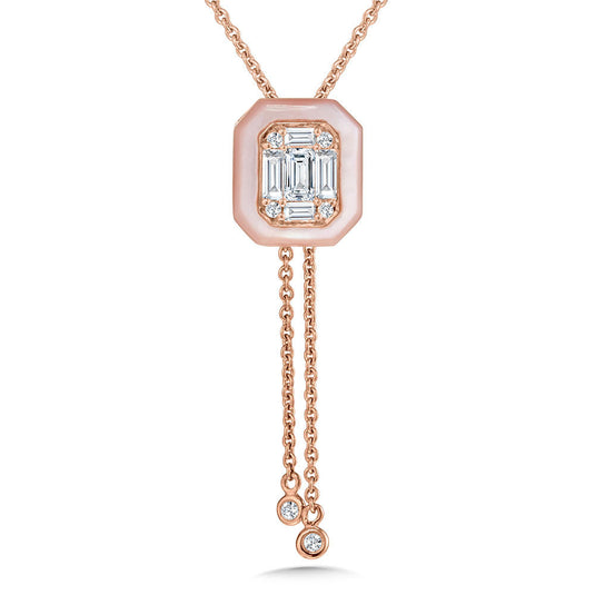 EMERALD-SHAPED MOTHER OF PEARL & BAGUETTE DIAMOND BOLO NECKLACE CGP792P-DMOP