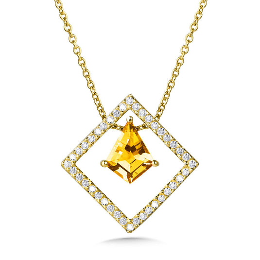 GEOMETRIC KITE-SHAPED CITRINE AND DIAMOND NECKLACE CGP776Y-DCT