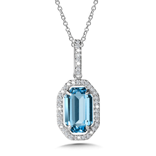 DIAMOND & SWISS BLUE TOPAZ OCTAGON PENDANT CGP778W-DBT