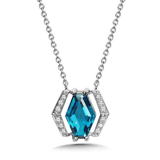 HEXAGONAL LONDON BLUE TOPAZ AND PAVE DIAMOND NECKLACE CGP765W-DLBT