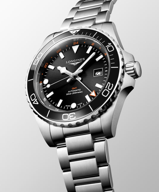 Longines Hydroconquest Gmt Automatic Watch, Ø 43.00 Mm, Stainless Steel And Ceramic Bezel. L3.890.4.56.6