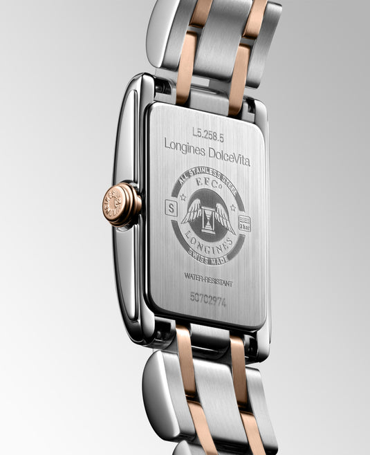 Longines Dolcevita Quartz Watch, 17.70 X 27.00 Mm, Stainless Steel With 18 Karat Pink Gold Crown. L5.258.5.71.7