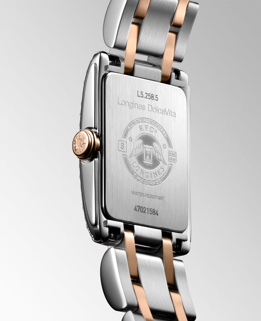 Longines Dolcevita Quartz Watch, 17.70 X 27.00 Mm, Stainless Steel With 18 Karat Pink Gold Crown. L5.258.5.79.7