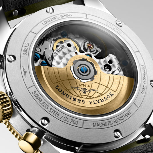 Longines Spirit Flyback Automatic Watch, Ø 42.00 Mm, Stainless Steel And 18 Karat Yellow Gold Cap 200. L3.821.5.53.2