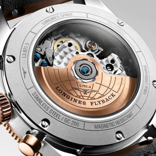 Longines Spirit Flyback Automatic Watch, Ø 42.00 Mm, Stainless Steel And 18 Karat Pink Gold Cap 200. L3.821.5.59.2