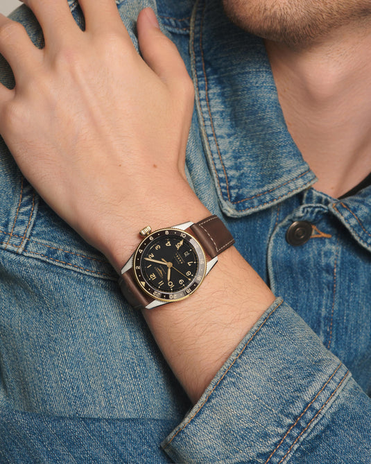 Longines Spirit Zulu Time Automatic Watch, Ø 39.00 Mm, Stainless Steel And 18 Karat Yellow Gold Cap 200. L3.802.5.53.2