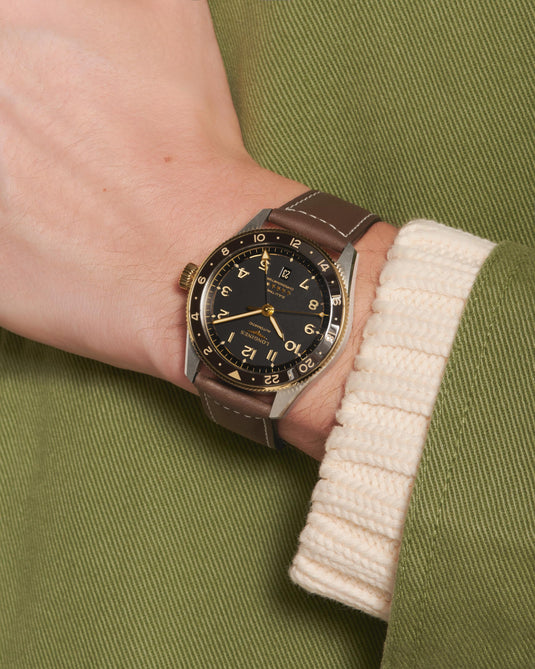 Longines Spirit Zulu Time Automatic Watch, Ø 42.00 Mm, Stainless Steel And 18 Karat Yellow Gold Cap 200. L3.812.5.53.2