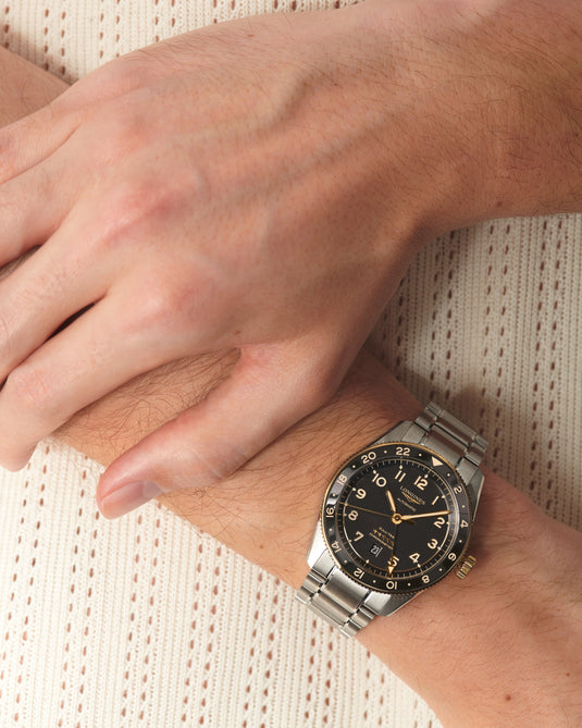 Longines Spirit Zulu Time Automatic Watch, Ø 42.00 Mm, Stainless Steel And 18 Karat Yellow Gold Cap 200. L3.812.5.53.6