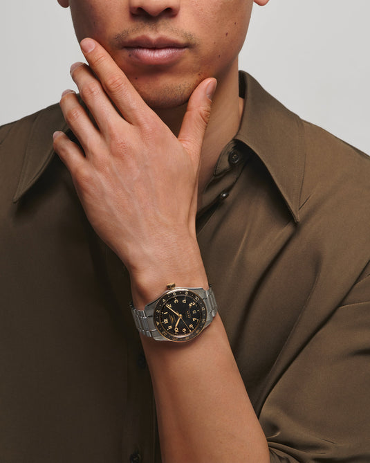 Longines Spirit Zulu Time Automatic Watch, Ø 42.00 Mm, Stainless Steel And 18 Karat Yellow Gold Cap 200. L3.812.5.53.6