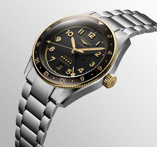 Longines Spirit Zulu Time Automatic Watch, Ø 42.00 Mm, Stainless Steel And 18 Karat Yellow Gold Cap 200. L3.812.5.53.6
