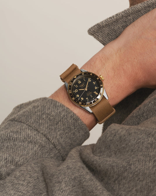 Longines Spirit Zulu Time Automatic Watch, Ø 42.00 Mm, Stainless Steel And 18 Karat Yellow Gold Cap 200. L3.812.5.53.9